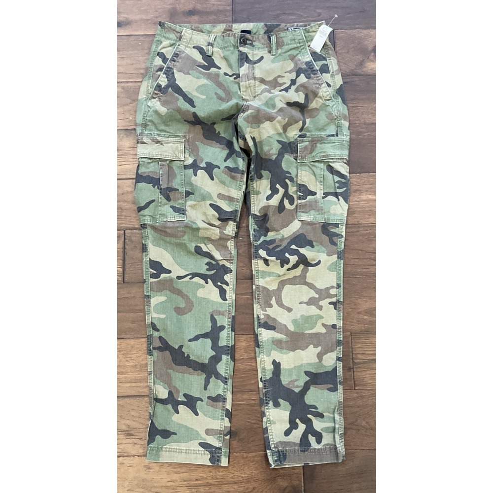 Gap Mens Classic Cargo Camouflage Khaki Utility Pants Green 33x32 NEW